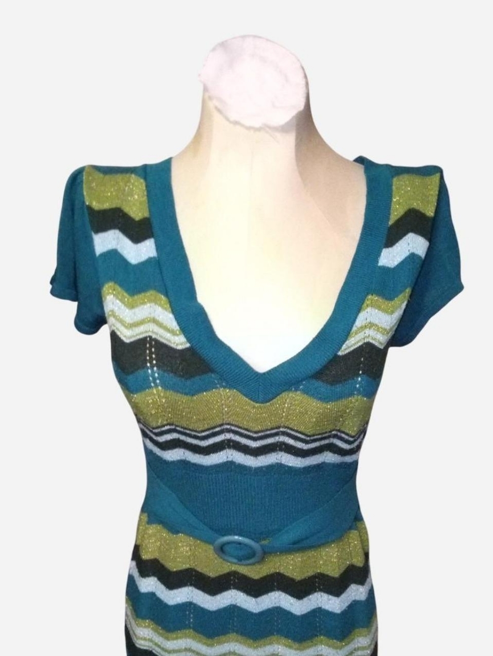 Charlotte Russe Teal, Lime & Black Chevron Maxi Dress